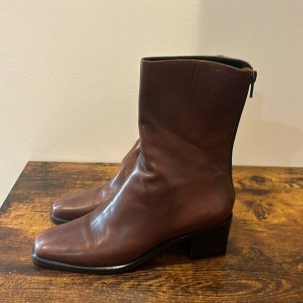 Cole Haan Dark Brown Leather Mid-Heel Ankle Boots